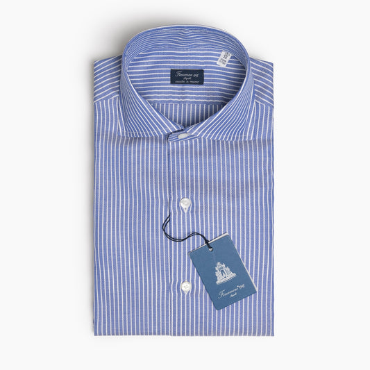 Camicia Uomo FINAMORE Napoli 1925 Modello Napoli Collo Eduardo Art. 470038 C0681 in Cotone Royal Oxford 120 a 2 Riga Bianca su Fondo Azzurro
