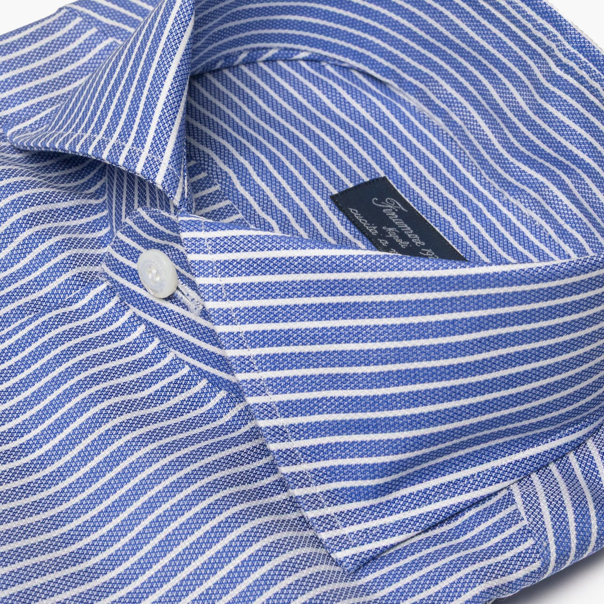 Camicia Uomo FINAMORE Napoli 1925 Modello Napoli Collo Eduardo Art. 470038 C0681 in Cotone Royal Oxford 120 a 2 Riga Bianca su Fondo Azzurro