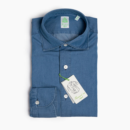 Camicia Uomo FINAMORE Napoli 1925 Modello Tokyo in Cotone Denim Art. 019542 C0160D Collo Luigi