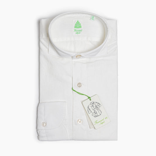 Camicia Uomo FINAMORE Napoli 1925 Modello Tokyo in Lino e Cotone Bianca Art. P4049 Collo Achille