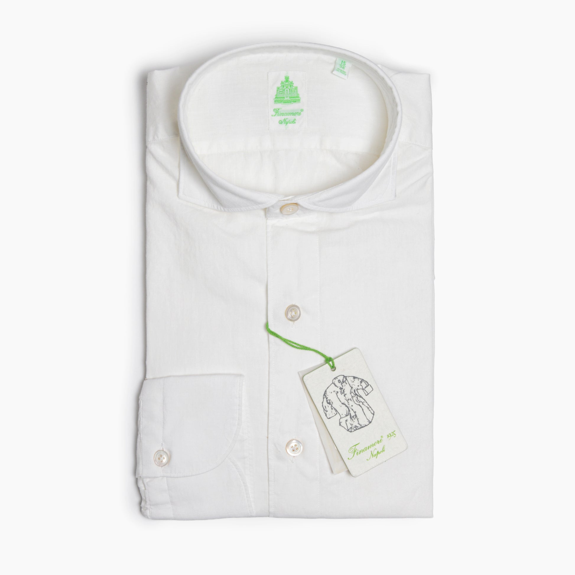 Camicia Uomo FINAMORE Napoli 1925 Modello Tokyo in Lino e Cotone Bianca Art. P4049 Collo Achille