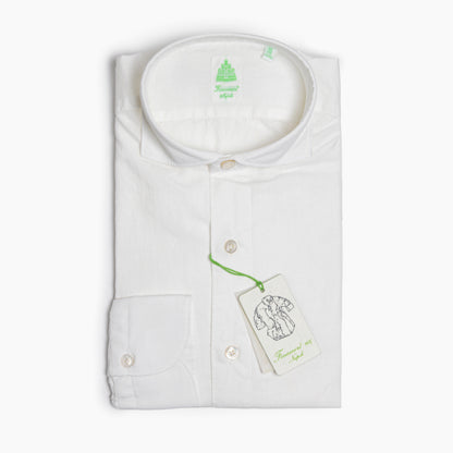 Camicia Uomo FINAMORE Napoli 1925 Modello Tokyo in Lino e Cotone Bianca Art. P4049 Collo Achille