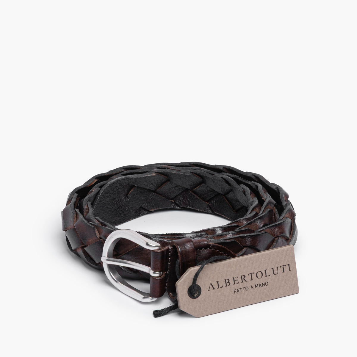 Cintura ALBERTO LUTI in Pelle Anticata Intrecciata a Mano Testa di Moro