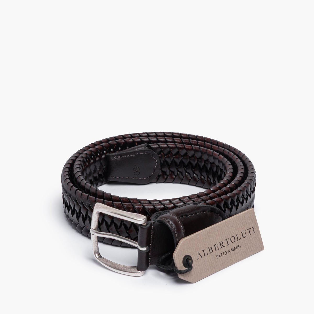 Cintura ALBERTO LUTI in Pelle Intrecciata Stretch Testa di Moro