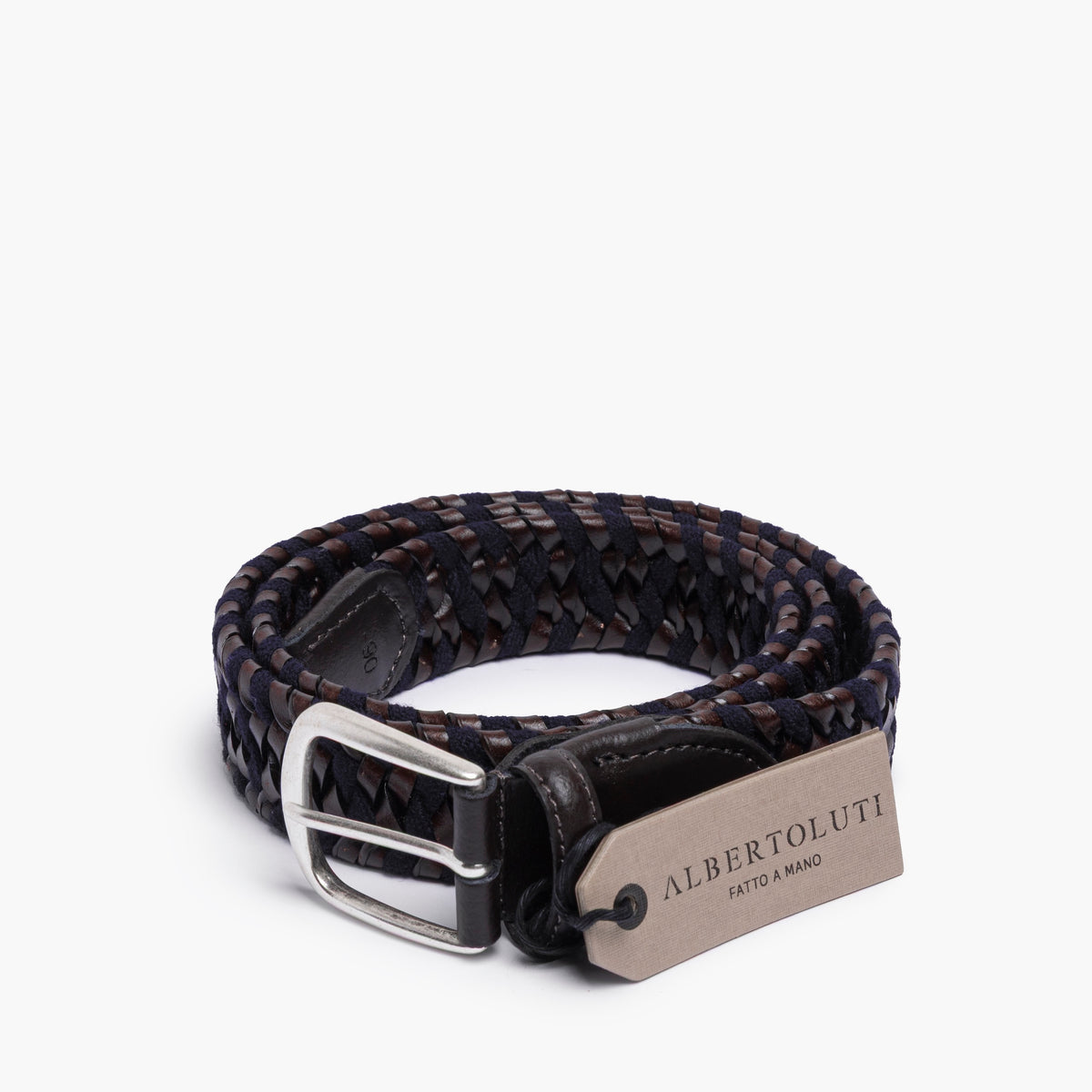 Cintura ALBERTO LUTI in Pelle e Tessuto Intrecciata Stretch Testa di Moro Blu Navy