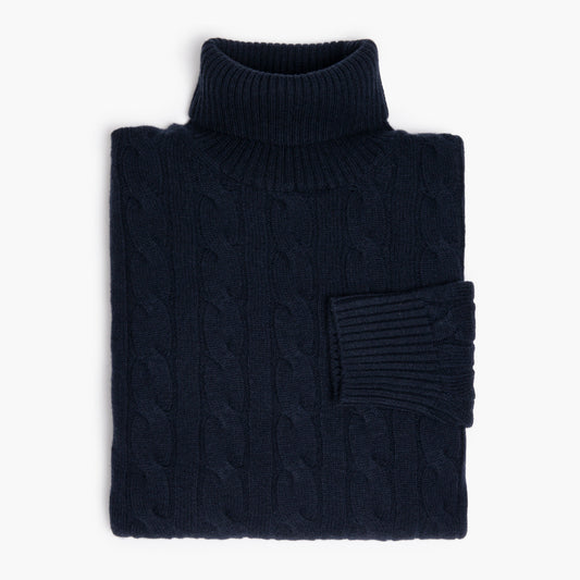 Dolcevita KANGRA in Pura Lana Merino Treccia Blu Navy