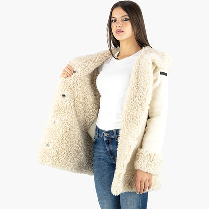 Eco Montone Reversibile RRD Lamb Hood Wom Jkt Sand 3