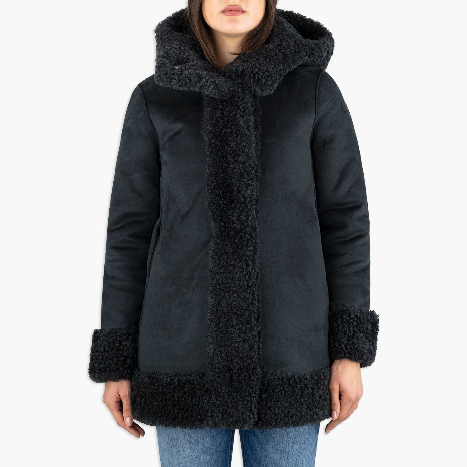 Eco Montone Reversibile RRD Lamb Hood Wom Jkt Black Lead | LATTANZI