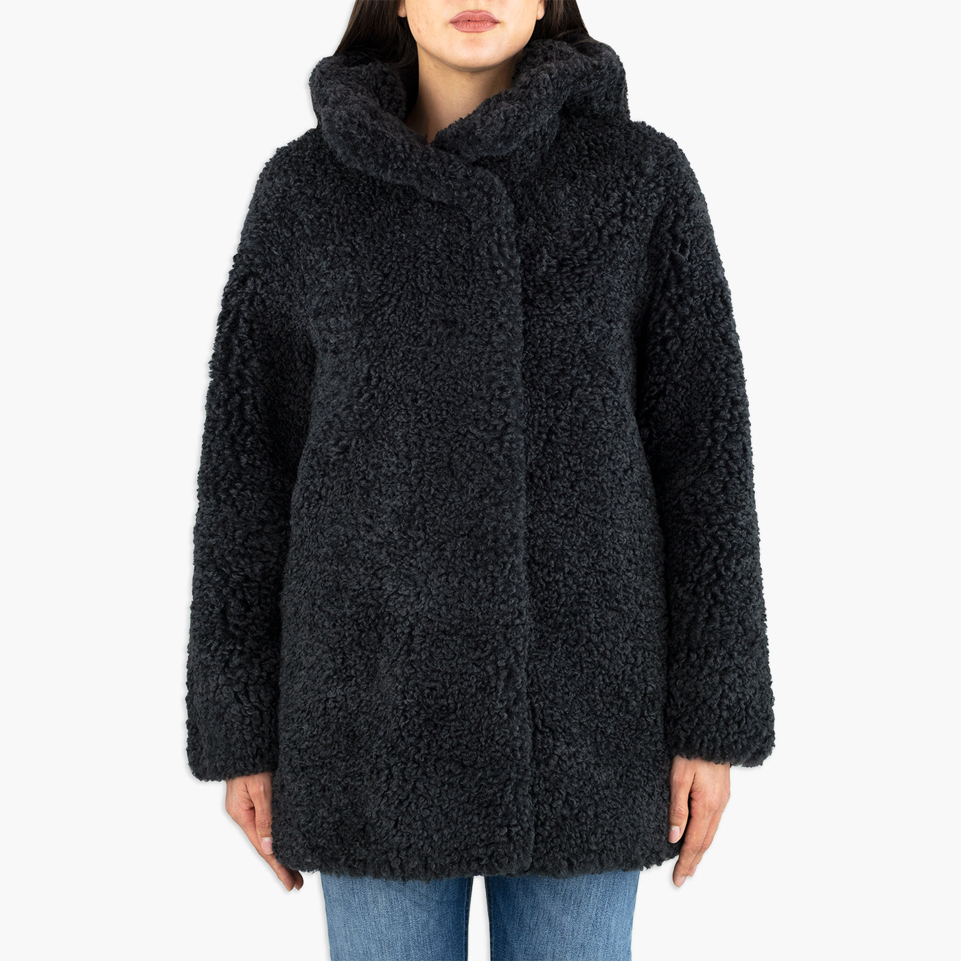 Eco Montone Reversibile RRD Lamb Hood Wom Jkt W25571 Col. 11 Black Lead