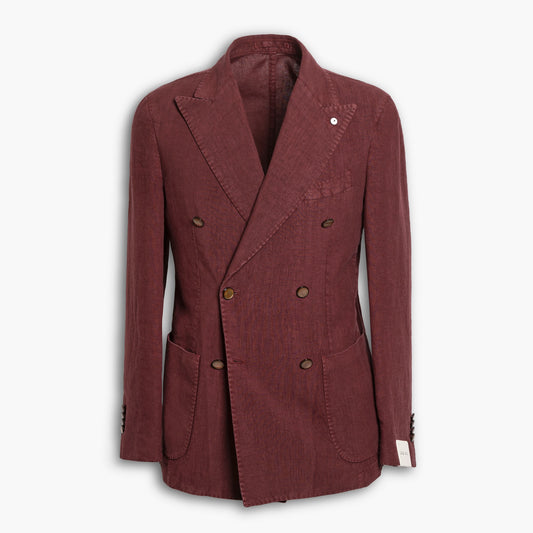 Giacca Doppiopetto Uomo LBM 1911 Tom - Fly Art. 65165 in Puro Lino Tinto Capo Borgogna