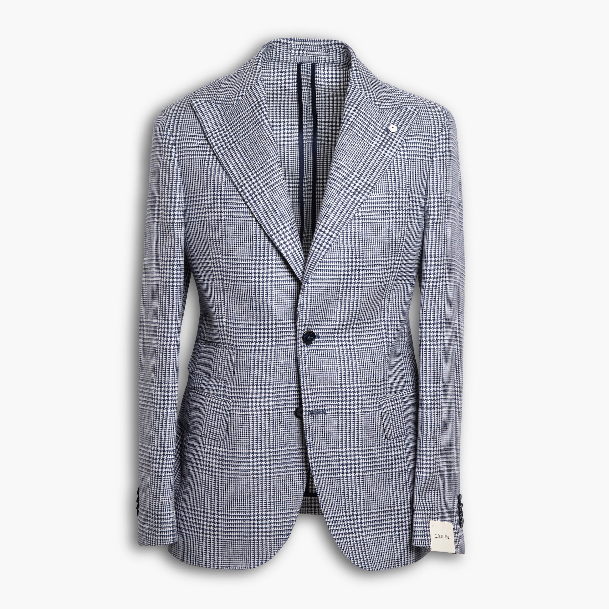 Giacca Uomo LBM 1911 Paul - Fly Art. 62282 in Lana e Lino Principe di Galles Blu Bianco