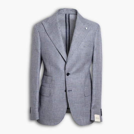 Giacca Uomo LBM 1911 Paul - Fly Art. 62282 in Lana e Lino Principe di Galles Blu Bianco