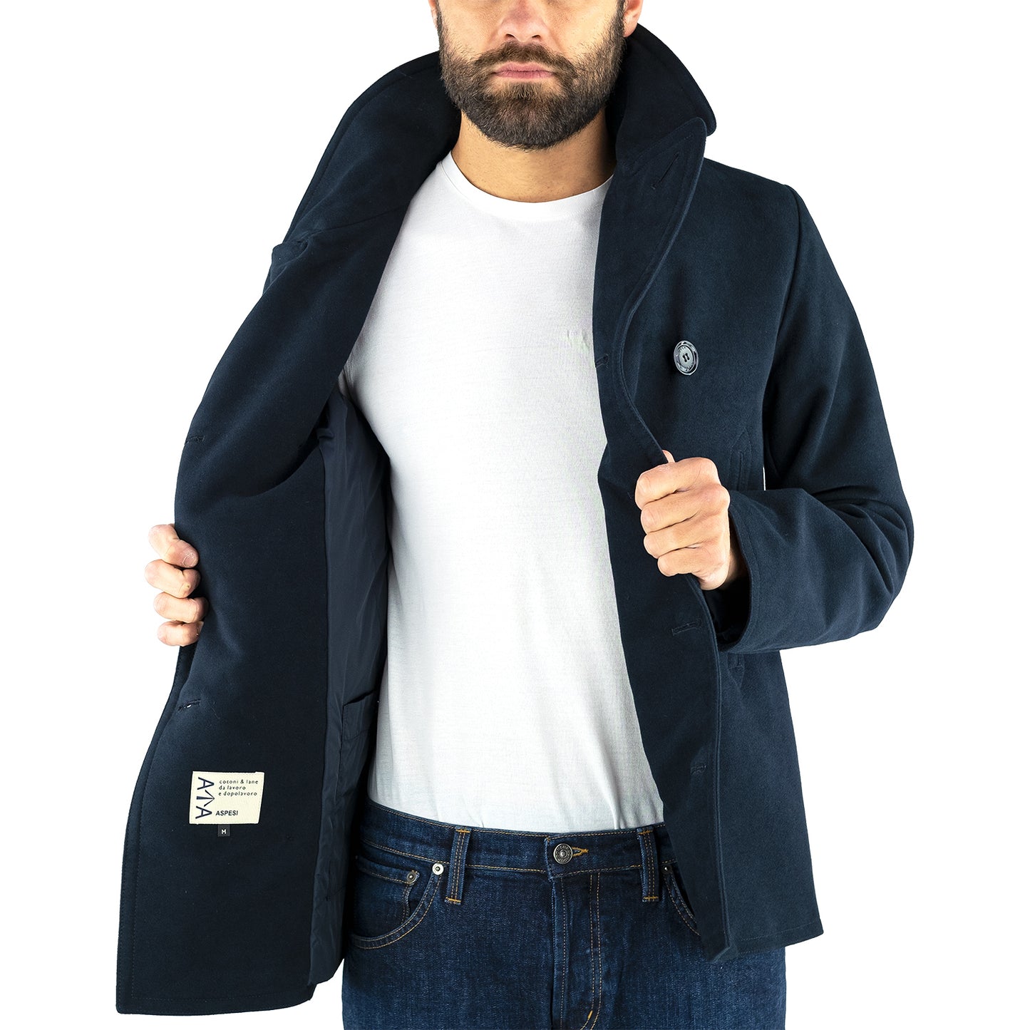 Giaccone Peacot ASPESI Duvall CG34 in Cotone Fustagno Col. 01099 Blu Navy