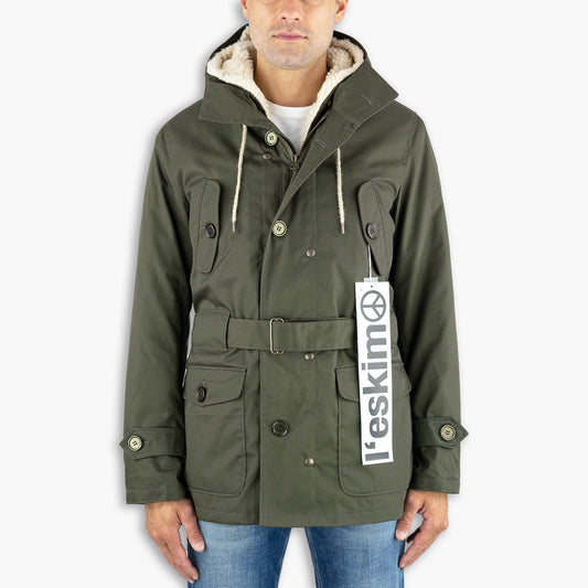 Giaccone Uomo L'ESKIMO Equipe 70 Mini in Tecno Gabardina Cod. EUO02 WR + Slavia Ecru Col. Verde Militare
