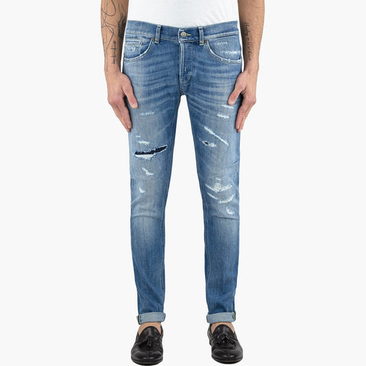 Jeans DONDUP George in Denim Stretch Rammendato Lavaggio Medio Chiaro