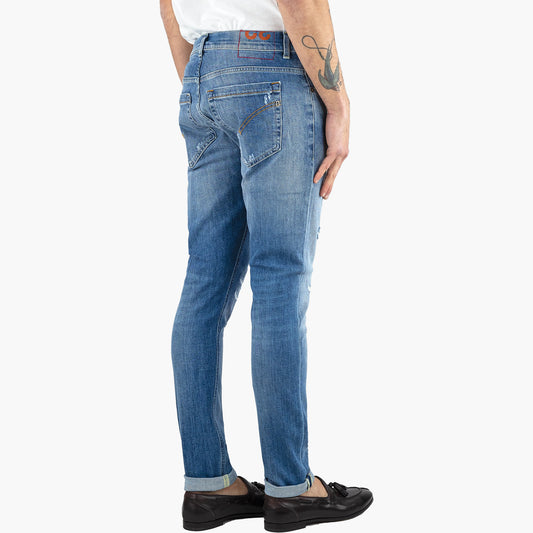Jeans DONDUP George in Denim Stretch Rammendato Lavaggio Medio Chiaro
