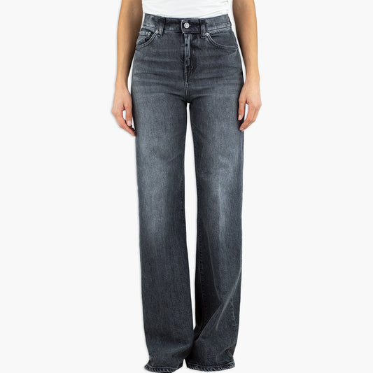 Jeans DONDUP Amber DP619 DSE377D LO1 Wide Leg in Denim Stretch Lyocell Col. 999 Nero Lavato
