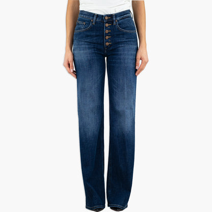 Jeans DONDUP Jacklyn Bot Gioiello DP427B DS0229D LH4 Wide Leg in Denim Stretch Col. 800 Lavaggio Medio Scuro