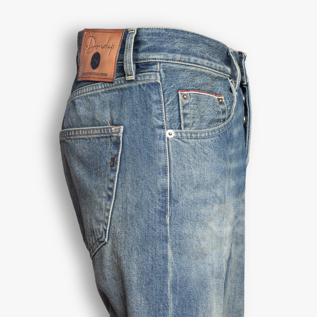 Jeans Uomo DONDUP Icon UP563 DF0299U NB7 in Puro Denim Selvedge Cimosato Lavaggio Medio