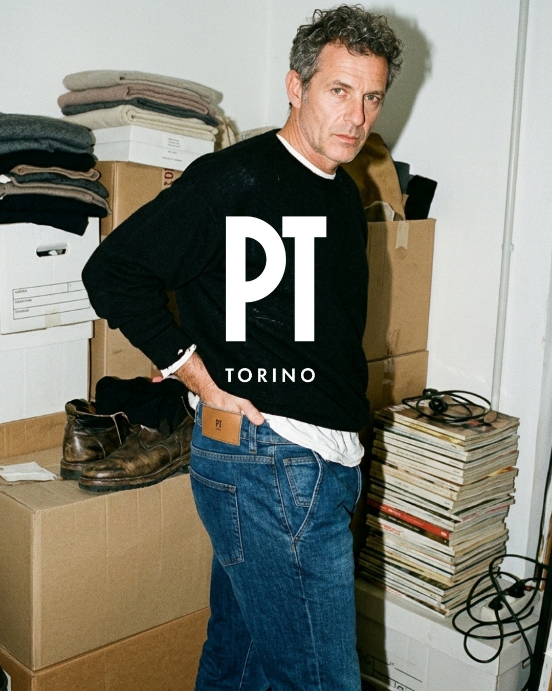 Jeans Uomo PT Torino Denim Indie Stretch Tasche America Lavaggio Medio Scuro