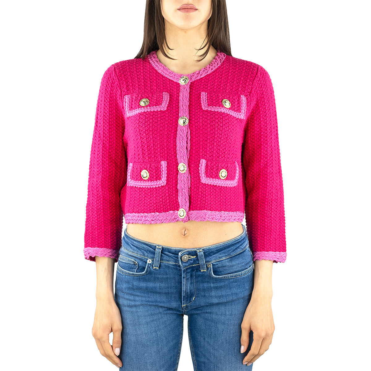 Maglia Cardigan PINKO Cesio Bottoni Gioiello Fuchsia