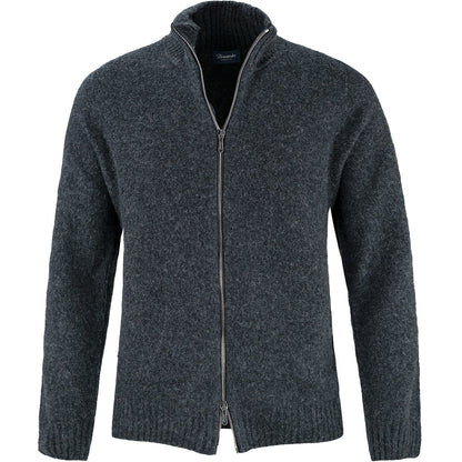 Maglia DRUMOHR Full Zip in Puro Lambswool Grigio Scuro