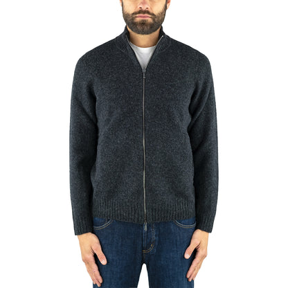 Maglia DRUMOHR Full Zip in Puro Lambswool Grigio Scuro