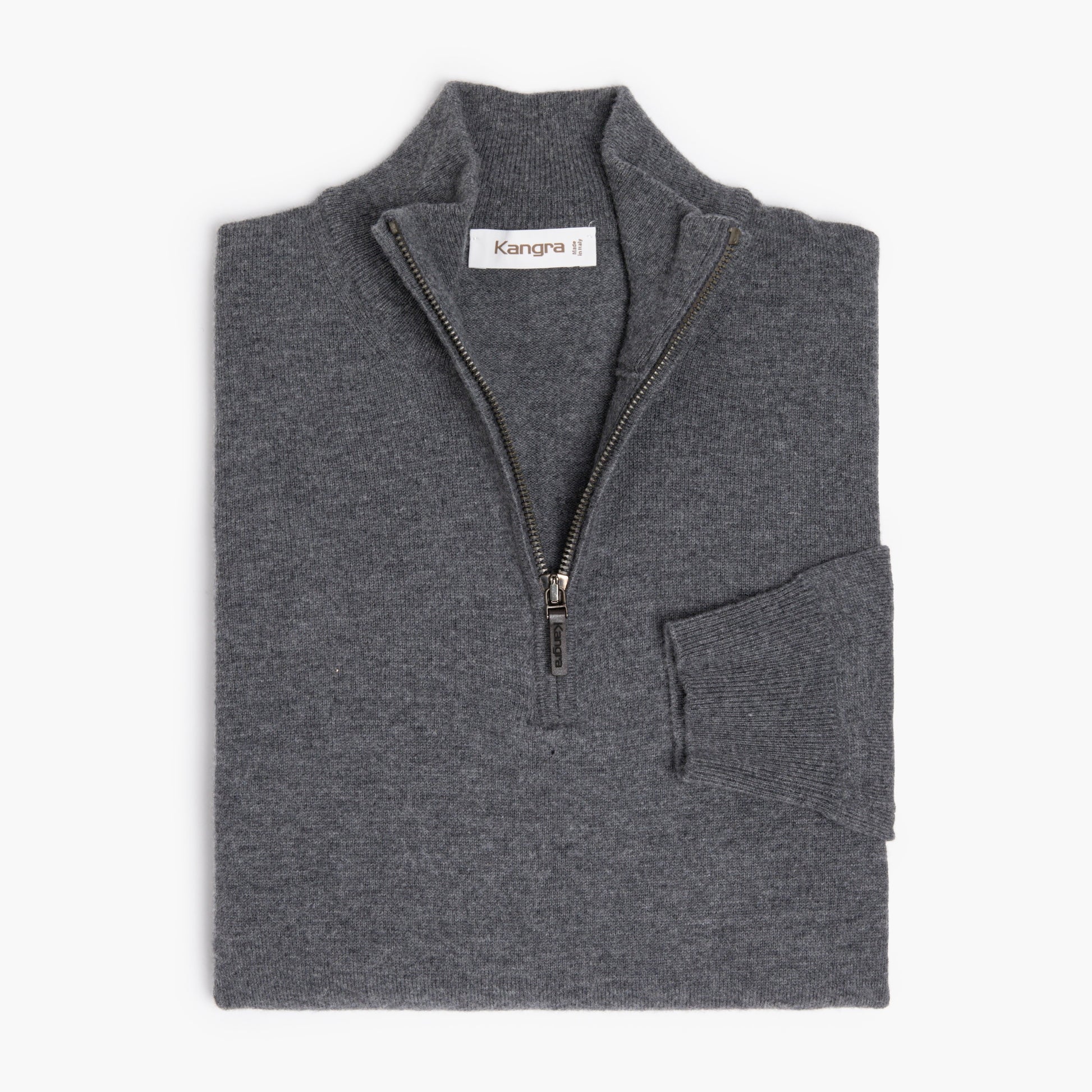 Maglia KANGRA Half Zip in Lana Extrafine Grigio Medio