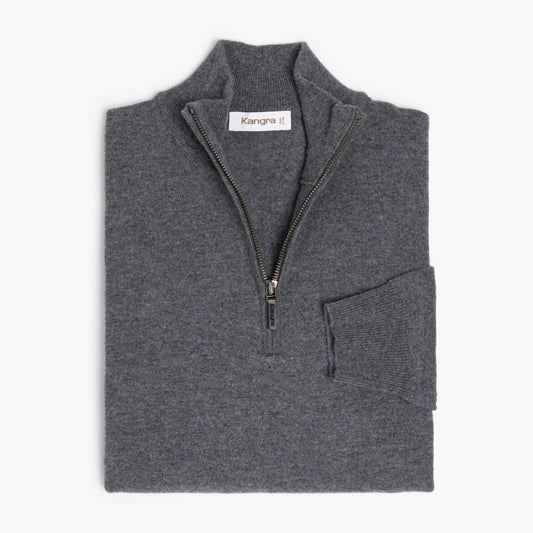 Maglia KANGRA Half Zip in Lana Extrafine Grigio Medio