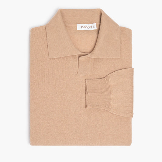 Maglia Polo KANGRA in Pura Lana Merino Beige