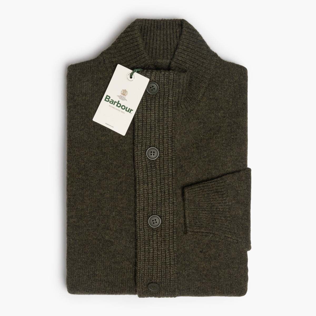 Maglia Uomo BARBOUR Patch Zip Thru Art. MKN0731GN73 in Puro Lambswool Col. Seaweed