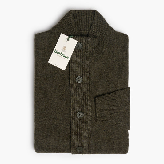 Maglia Uomo BARBOUR Patch Zip Thru Art. MKN0731GN73 in Puro Lambswool Col. Seaweed