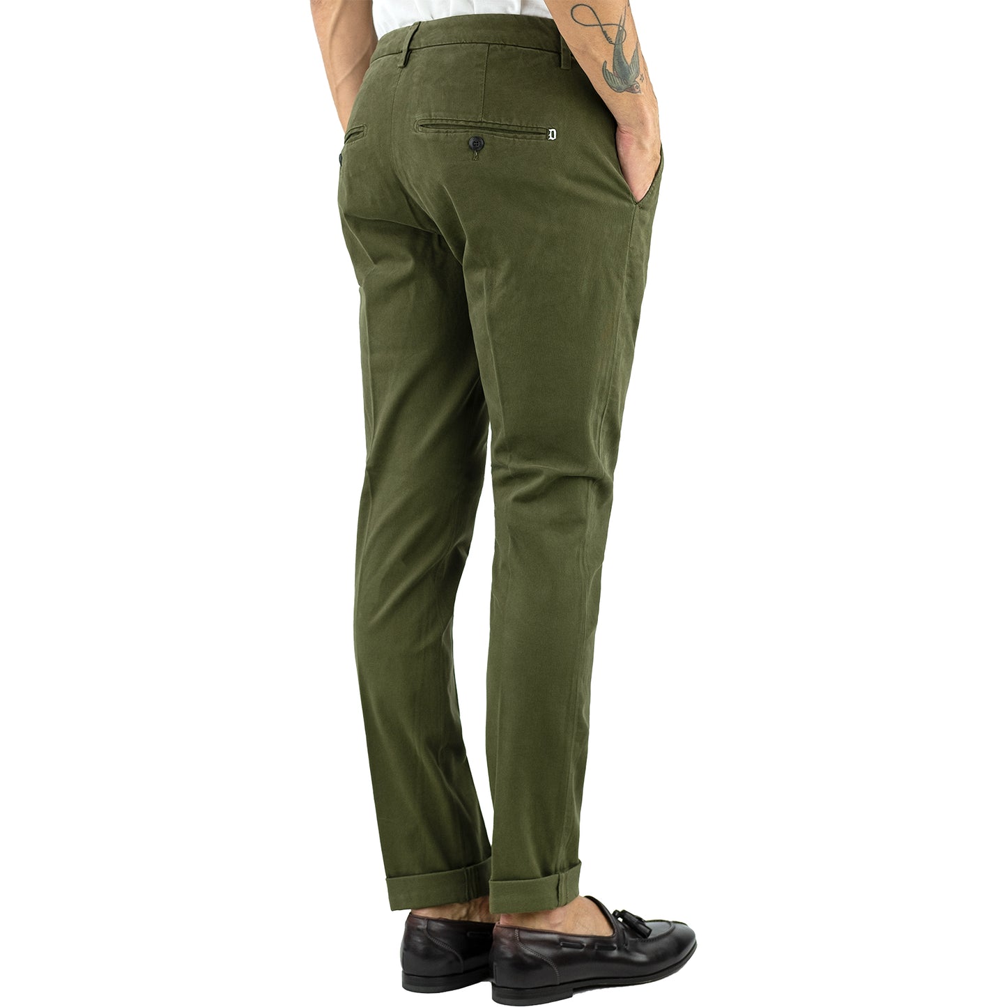 Pantalone DONDUP Gaubert UP235 in Gabardina di Cotone Stretch Verde Militare
