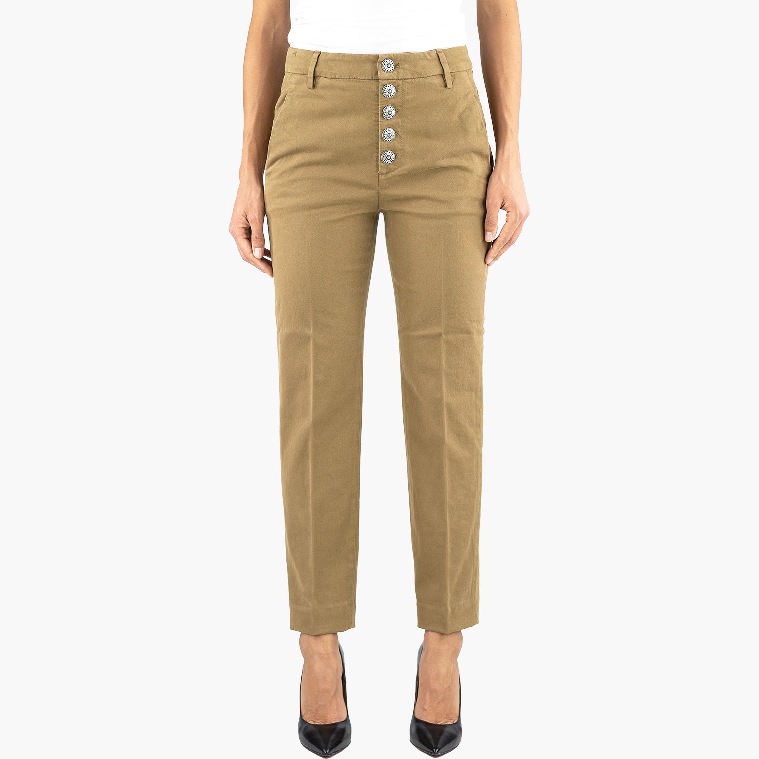 Pantalone DONDUP Nima in Gabardina Stretch Mano Calda Noce