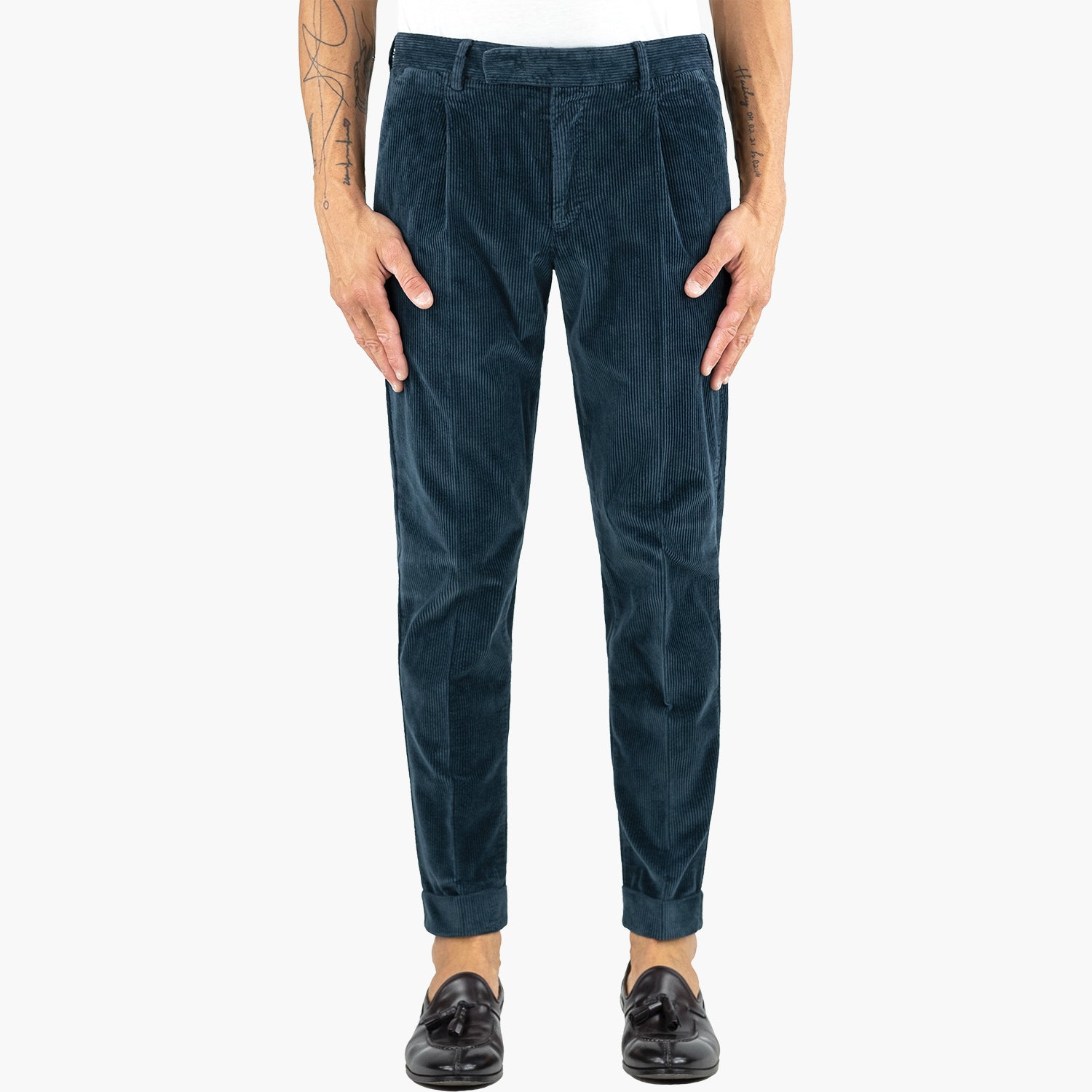 Pantalone PT Torino Edge Rebel Fit in Velluto Stretch Delavè Blu 25