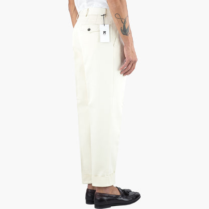 Pantalone PT Torino The Reporter Carrot Fit Art. NT94L Col. 0015 in Cotone Batavia Bianco Burro