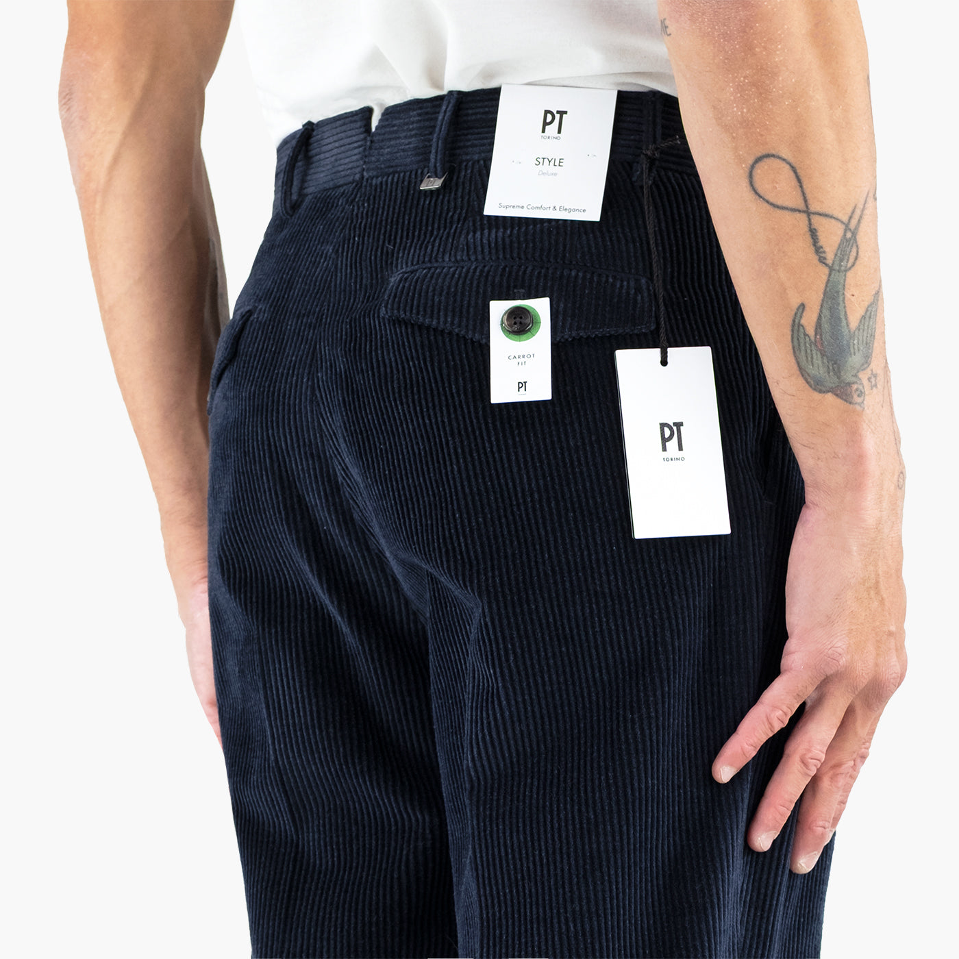 Pantalone PT Torino The Reporter Carrot Fit Art. PG50 in Velluto Col. 0360 Blu Navy