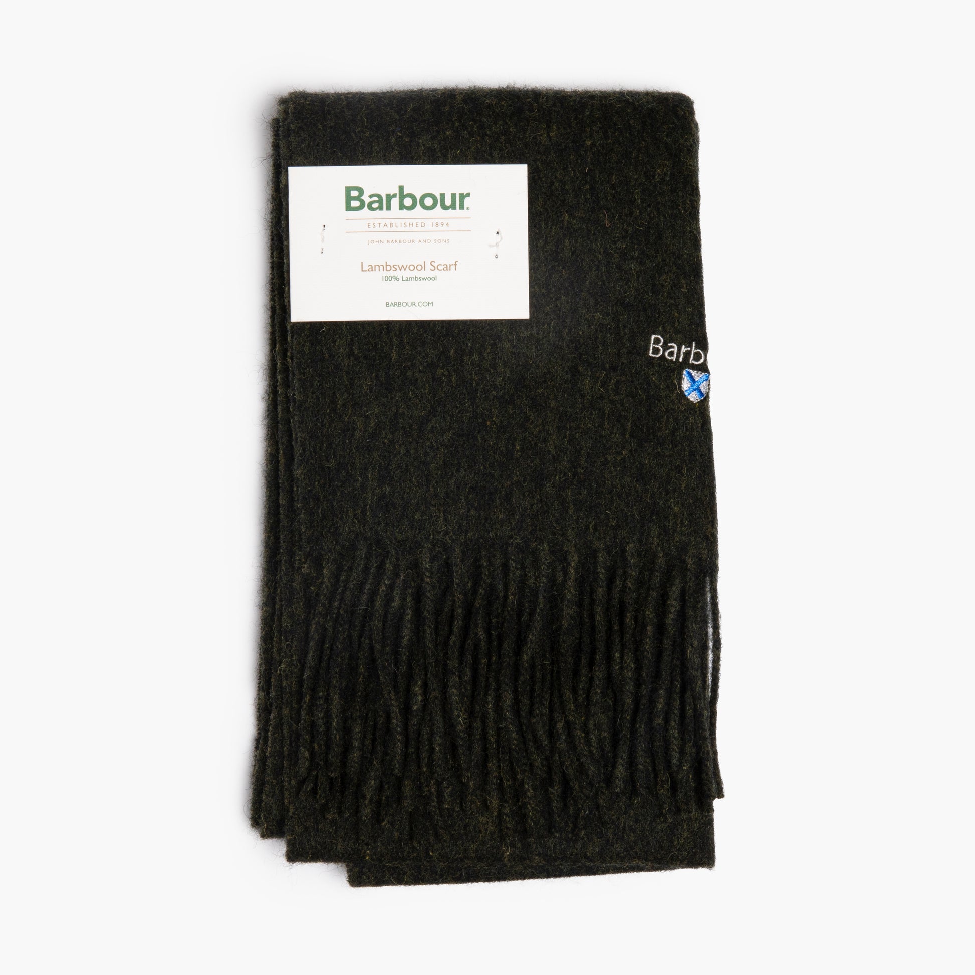 Sciarpa BARBOUR in Puro Lambswool Logo Ricamato Seaweed