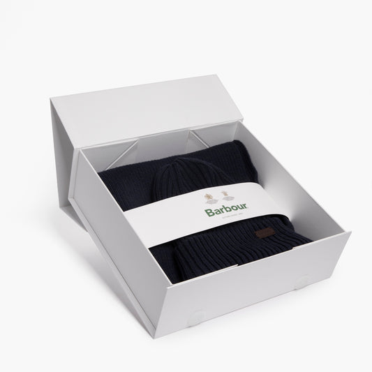 Set BARBOUR Crimdon Beanie & Scarf Gift Blu Navy