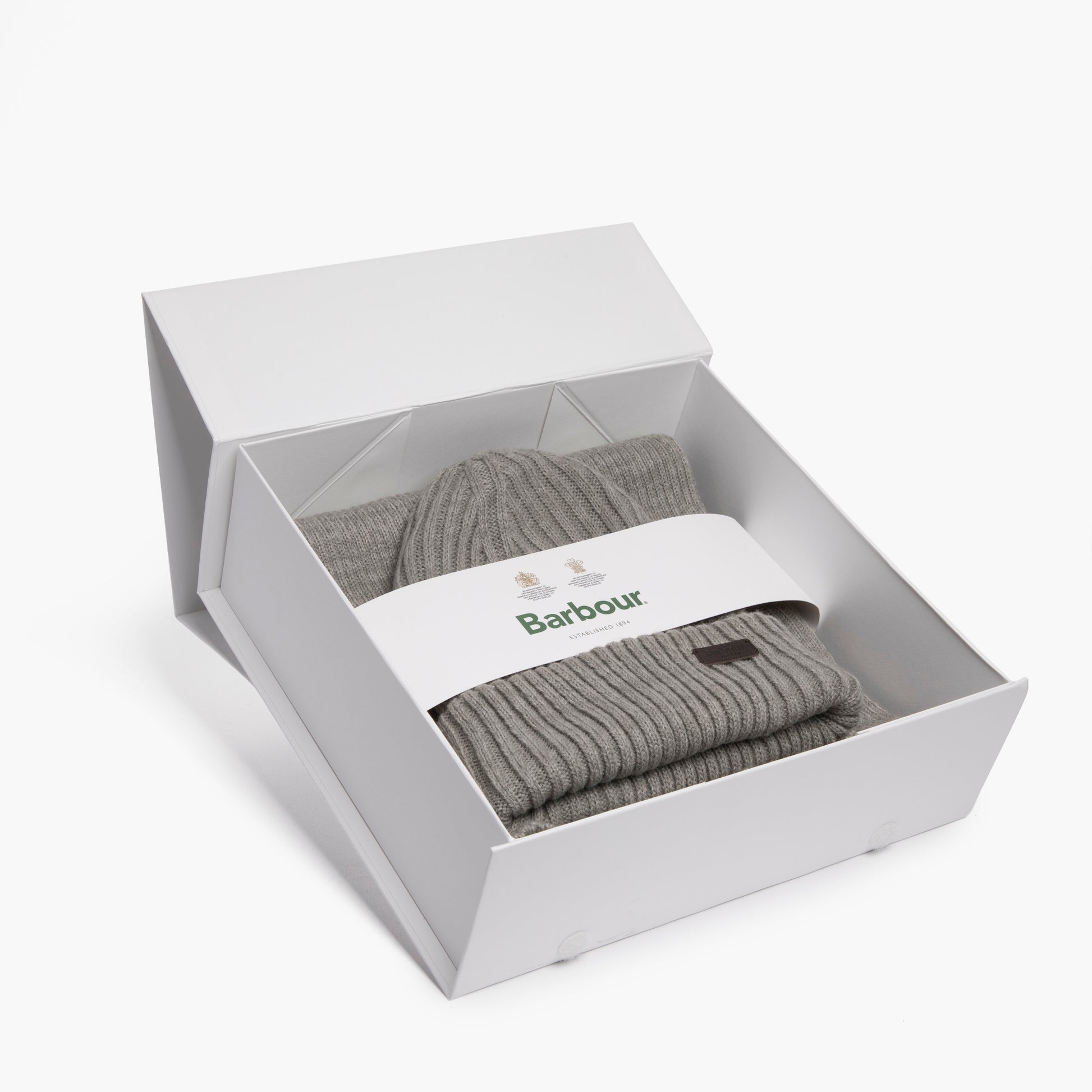 Set BARBOUR Crimdon Beanie & Scarf Gift Grigio Medio