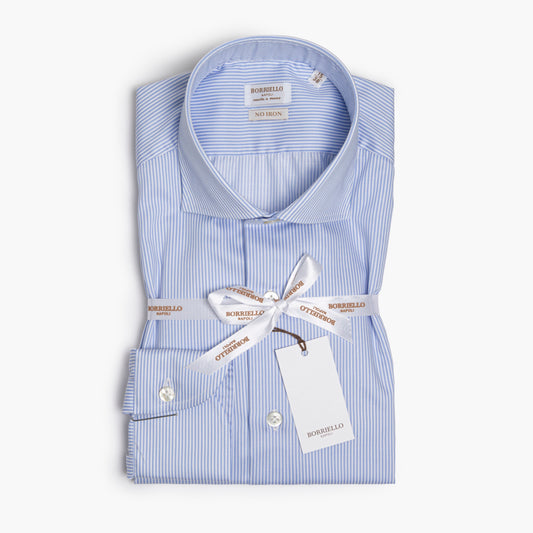 amicia BORRIELLO in Cotone No Iron Righe Bianco-Celeste Art. 22001/2 Collo Borriello