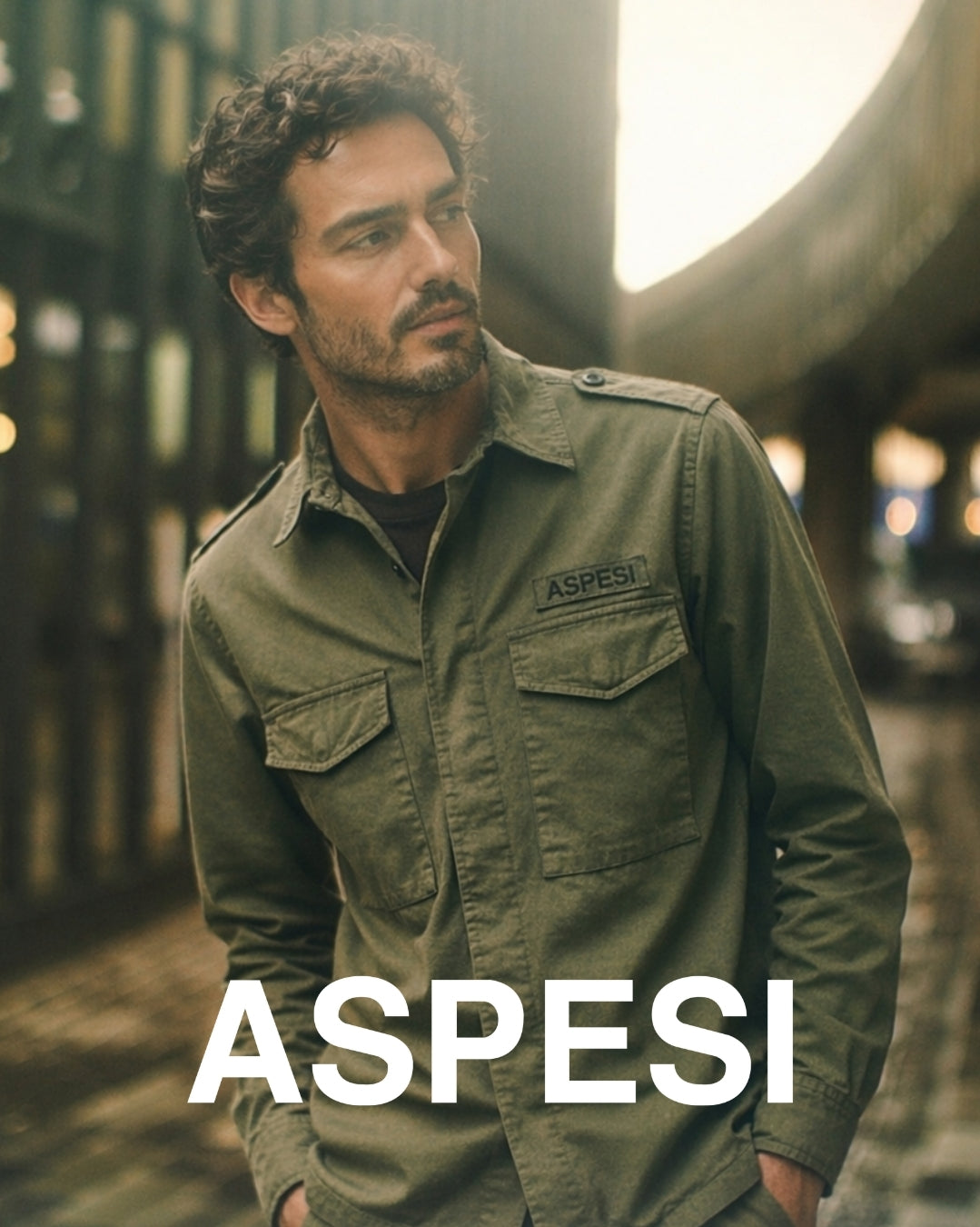 giubbino uomo ASPESI field jacket cotone verde militare