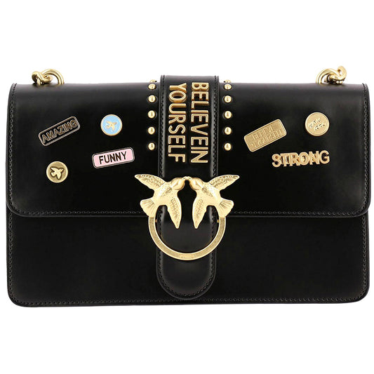 Borsa PINKO Love Pins Tracolla in Pelle Spazzolata Nera