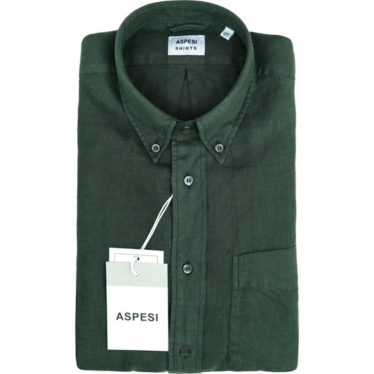 Camicia ASPESI B.D. Magra in Puro Lino Verde Scuro