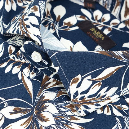 Camicia BARBA Napoli Culto Fantasia Floreale su Fondo Blu