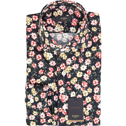 Camicia BARBA Napoli Culto Fantasia Floreale su Fondo Nero