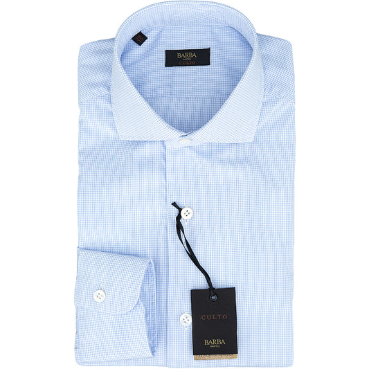 Camicia BARBA Napoli Culto Micro Quadretto Bianco Celeste
