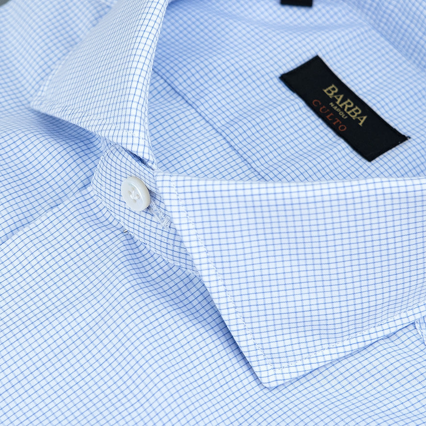 Camicia BARBA Napoli Culto Micro Quadretto Bianco Celeste