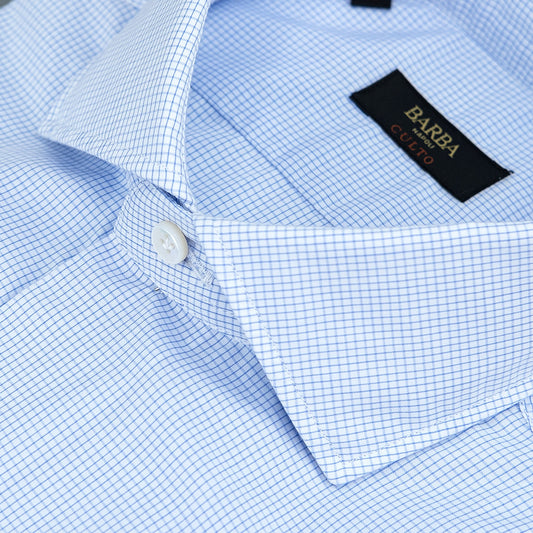 Camicia BARBA Napoli Culto Micro Quadretto Bianco Celeste