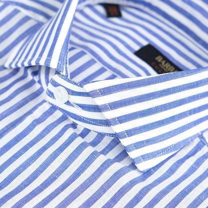 Camicia BARBA Napoli Culto in Lino e Cotone Righe Bianco Blu